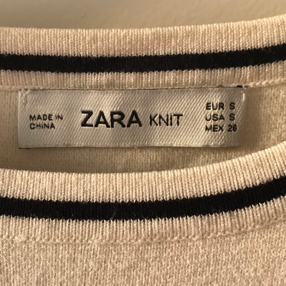Zara Ivory & Navy Cropped Knit Tee - Picture 3 of 3